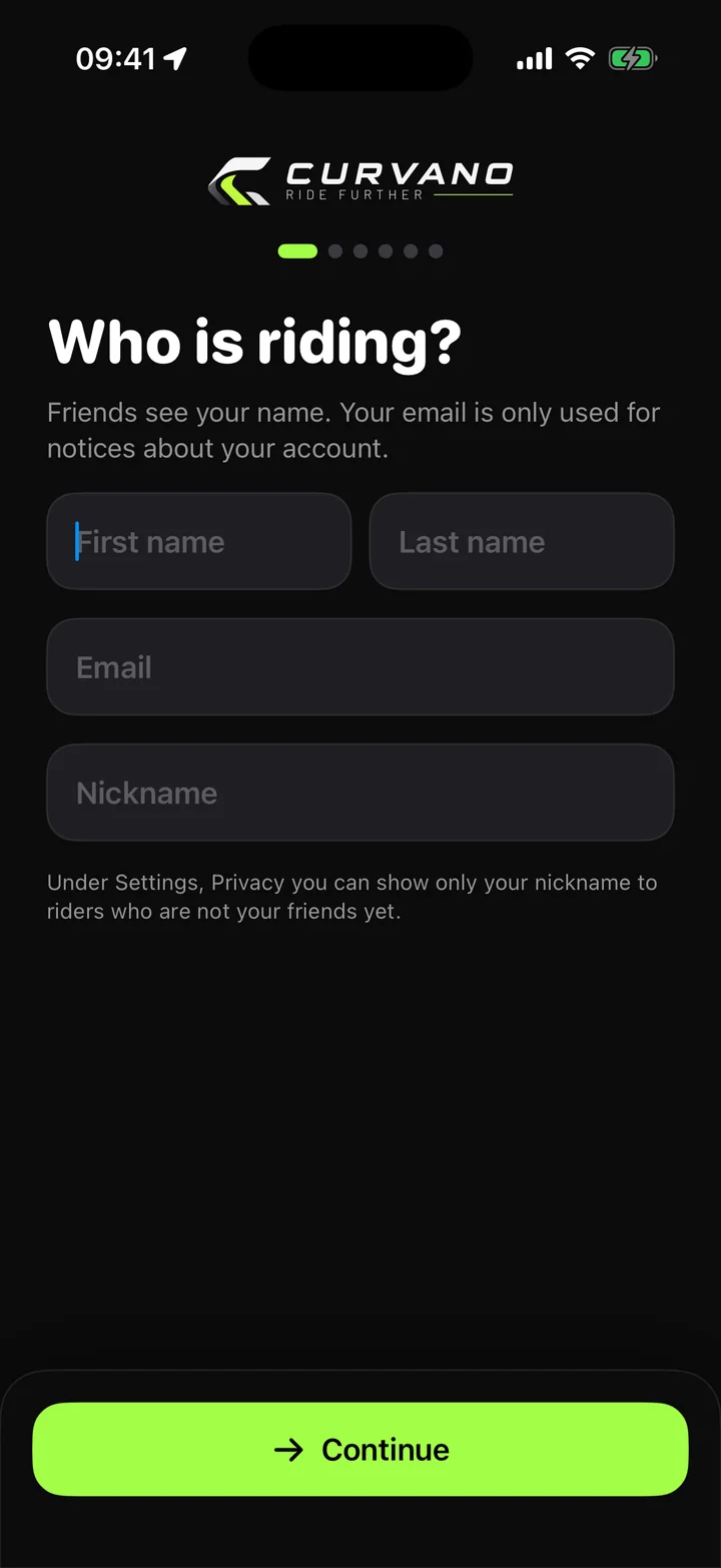 The onboarding asking who is riding
