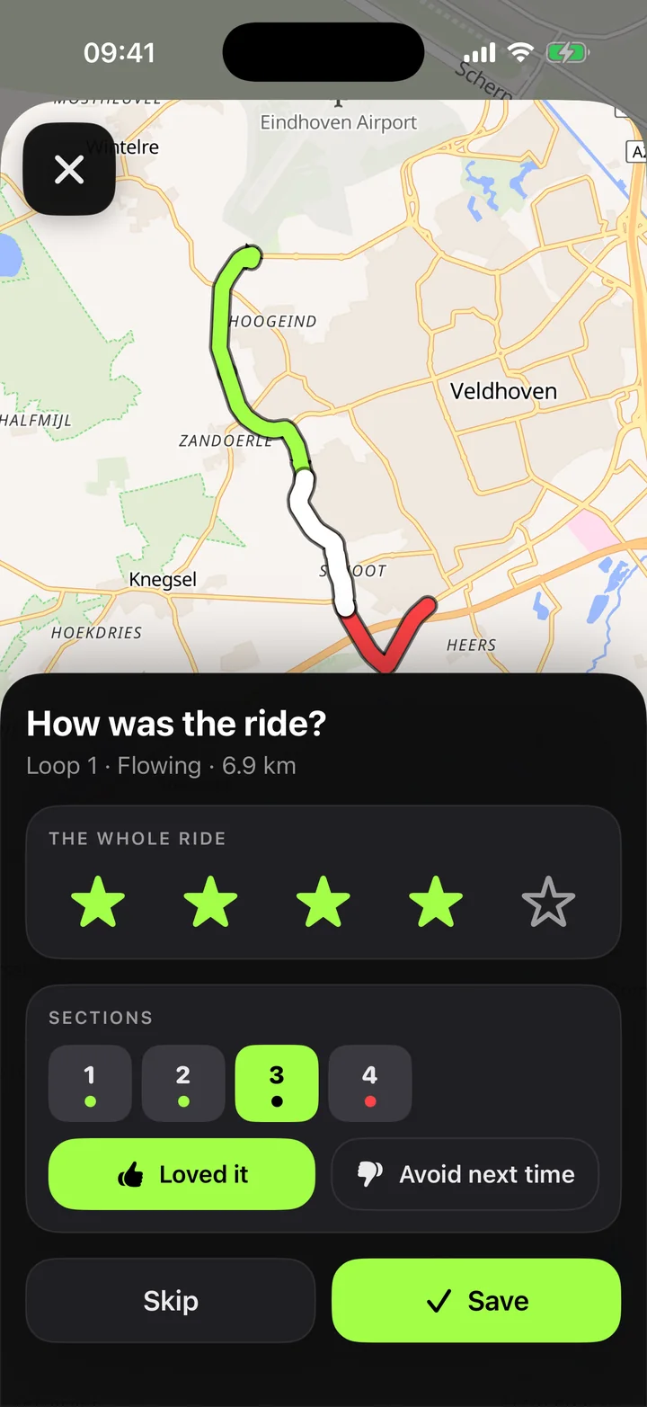 Ride reviews and avoided roads
